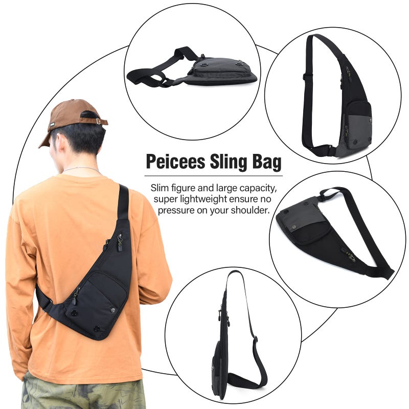 Peicees Sling Bag for Men Women Shoulder Bag Sling Backpack Durable Chest Bag for Running Camping Exercise Outdoor (S_Black) - Image 2