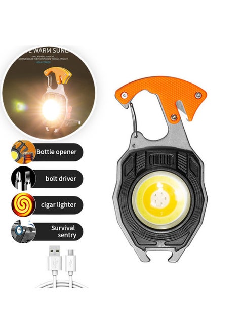 Multifunctional Rechargeable Portable Keychain Light COB Emergency Overhaul Highlight Bottle Opener Mini Camping Work Light-Color:5147 Orange