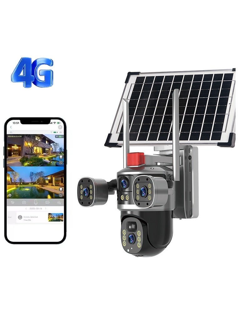 BlueFire Triple-Lens Solar 360° Dome Camera – Wireless Outdoor Security Camera with 3 Adjustable Lenses, 2-Way Audio, Pan-Tilt, Night Vision, IP66 Waterproof, 8000mAh Battery, 7.5W Solar Panel, Smart Home Integration (Cloud/SD Storage, Motion Detection, 4G LTE Compatible) - Image 1