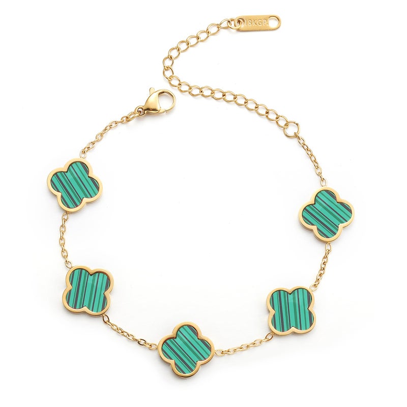 AIPPK 18K Gold Plated Clover Lucky Bracelet Bracelet Dupes for Women Green Flower Four Leaf Bracelets Trendy Jewelry Gifts for Women - Image 1