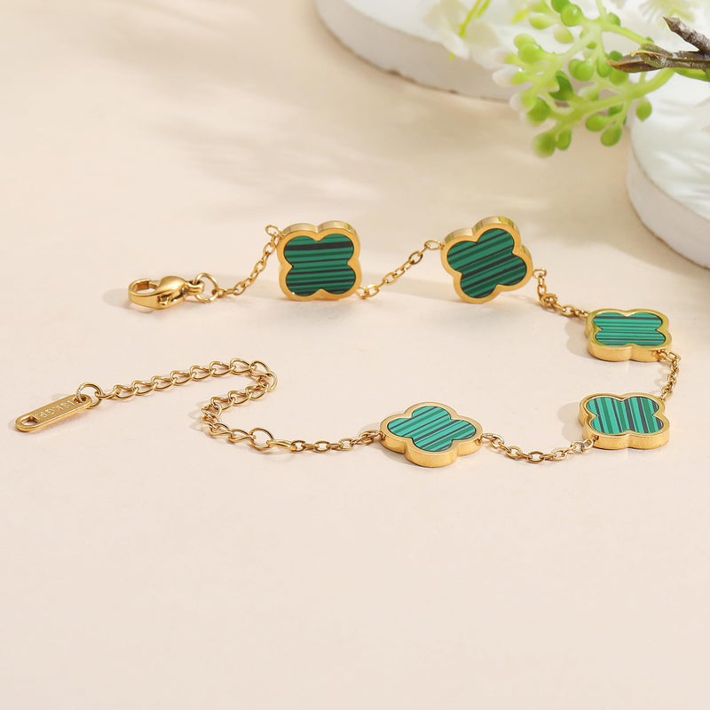 AIPPK 18K Gold Plated Clover Lucky Bracelet Bracelet Dupes for Women Green Flower Four Leaf Bracelets Trendy Jewelry Gifts for Women - Image 3