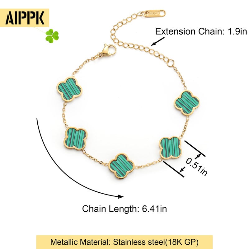 AIPPK 18K Gold Plated Clover Lucky Bracelet Bracelet Dupes for Women Green Flower Four Leaf Bracelets Trendy Jewelry Gifts for Women - Image 2
