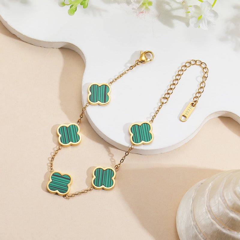 AIPPK 18K Gold Plated Clover Lucky Bracelet Bracelet Dupes for Women Green Flower Four Leaf Bracelets Trendy Jewelry Gifts for Women - Image 5