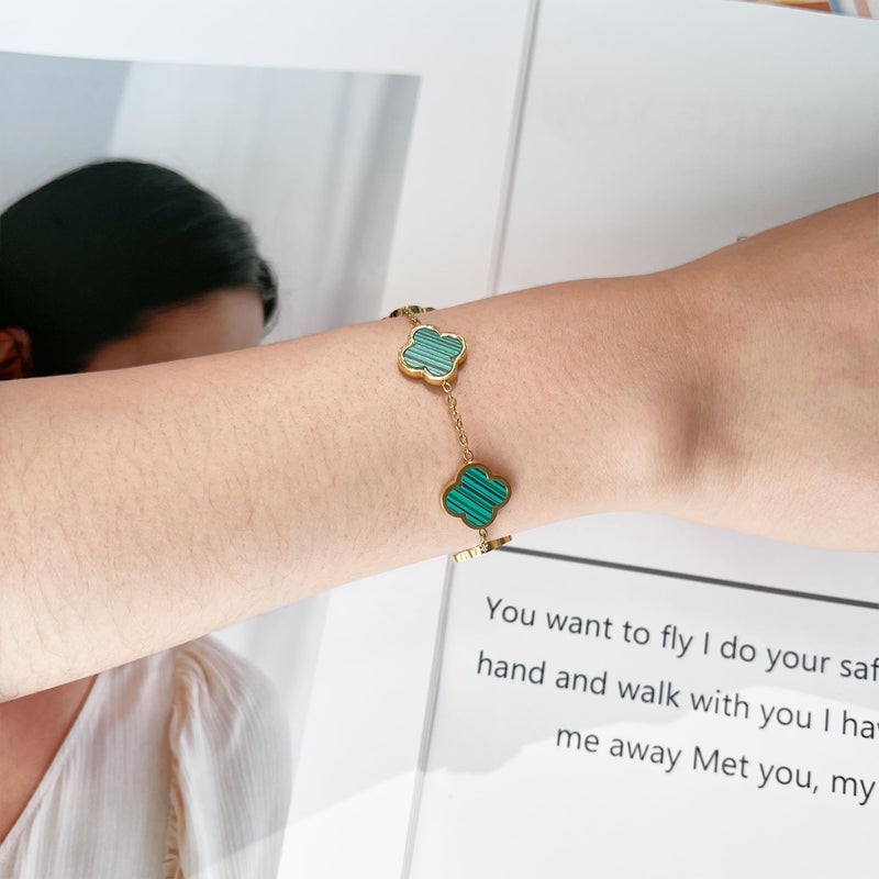 AIPPK 18K Gold Plated Clover Lucky Bracelet Bracelet Dupes for Women Green Flower Four Leaf Bracelets Trendy Jewelry Gifts for Women - Image 4