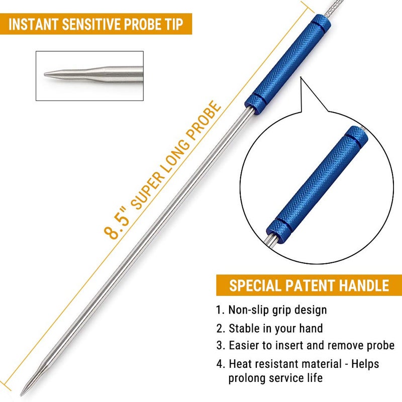 ThermoPro Stainless Steel Probe Replacement Stainless Meat Probe for TP25, TP27 (Blue) - Image 2