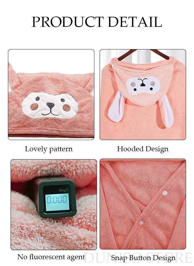 DUNISO Girls Hooded Bath Towel Large Kids Bath Towels Cartoon Rabbit Kids Beach Towels Super Absorbent Toddler Body Towel Soft and Cozy Embroidery Kids Bath Towels Pink  - Image 3
