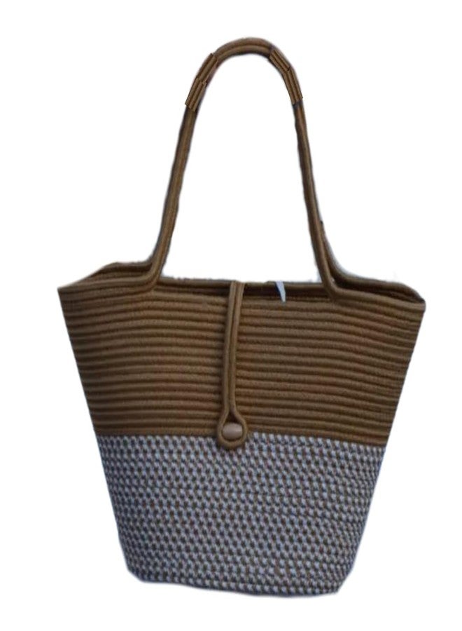 GHATIN Stylish Women's Straw & Polyester Tote Handbag With Button Bag for Office, Travel, Vacations & Shopping - Image 1