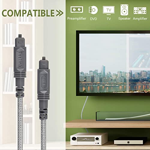 EMK Optical Audio Cable Digital Toslink Cable (2-Meter-Nylon), Grey (AE - Image 3