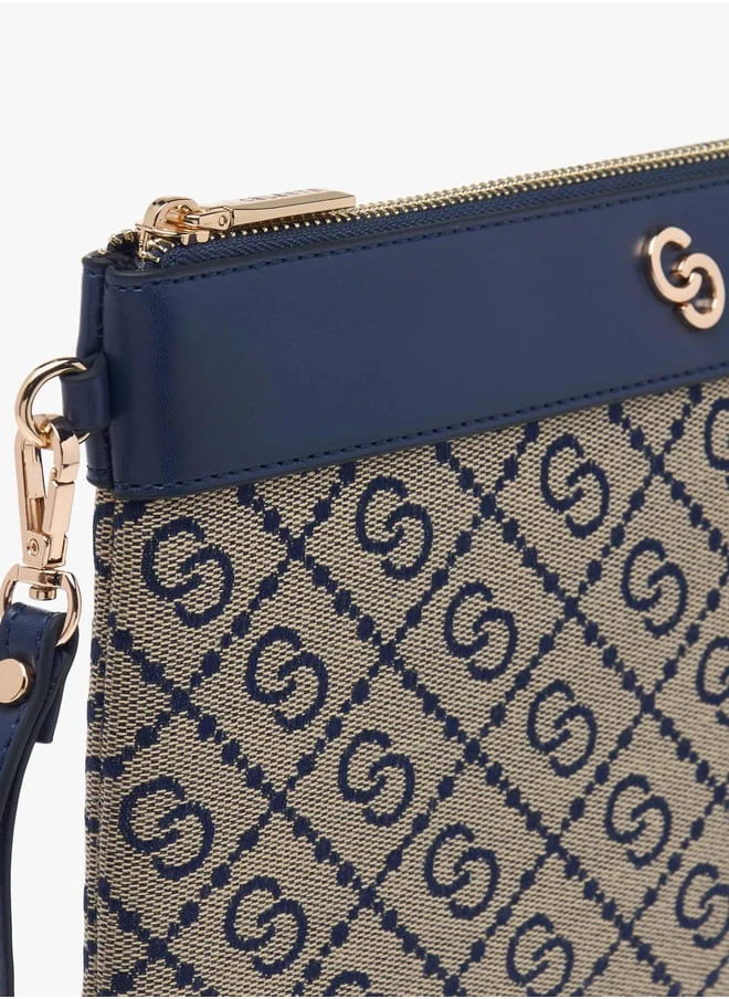 Celeste Women Monogram Print Clutch with Zip Closure and Wrist Loop