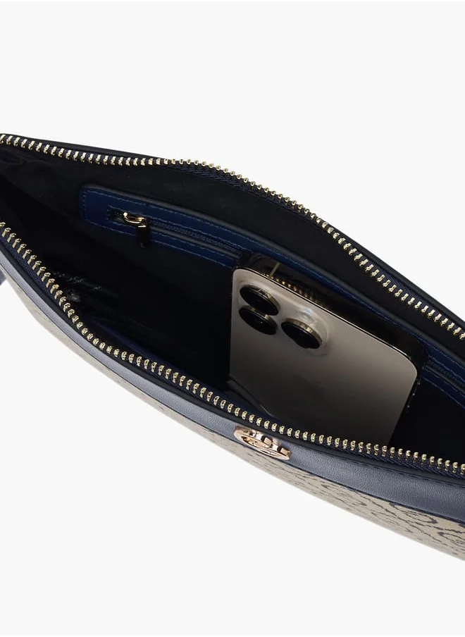 Celeste Women Monogram Print Clutch with Zip Closure and Wrist Loop