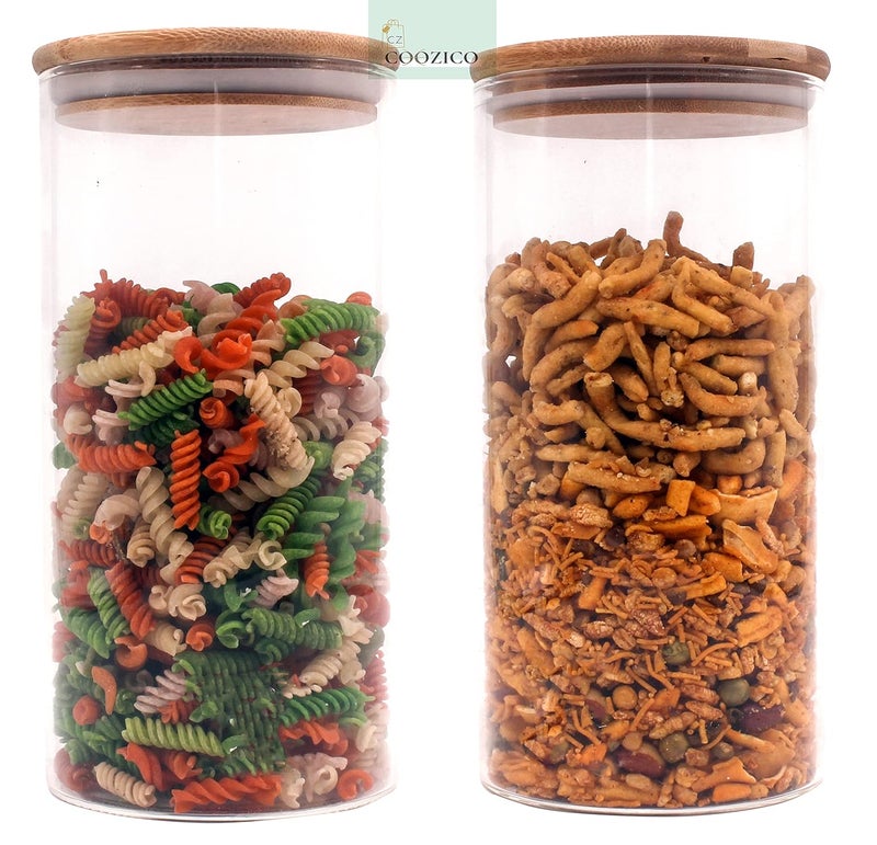 COOZICO Glasses Jar Container 1000 ml Jam Honey Grocery Pickle Dry Fruit Storage with Rust Proof Bamboo Wooden Cap Transparent Kitchen Canisters for Sugar Candy Cookie Rice and Spice 3 - Image 3