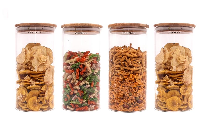COOZICO Glasses Jar Container 1000 ml Jam Honey Grocery Pickle Dry Fruit Storage with Rust Proof Bamboo Wooden Cap Transparent Kitchen Canisters for Sugar Candy Cookie Rice and Spice 3 - Image 2