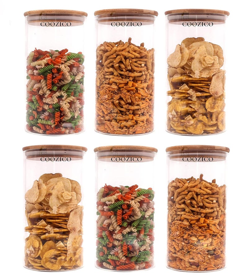 COOZICO Glasses Jar Container 1000 ml Jam Honey Grocery Pickle Dry Fruit Storage with Rust Proof Bamboo Wooden Cap Transparent Kitchen Canisters for Sugar Candy Cookie Rice and Spice 3 - Image 4
