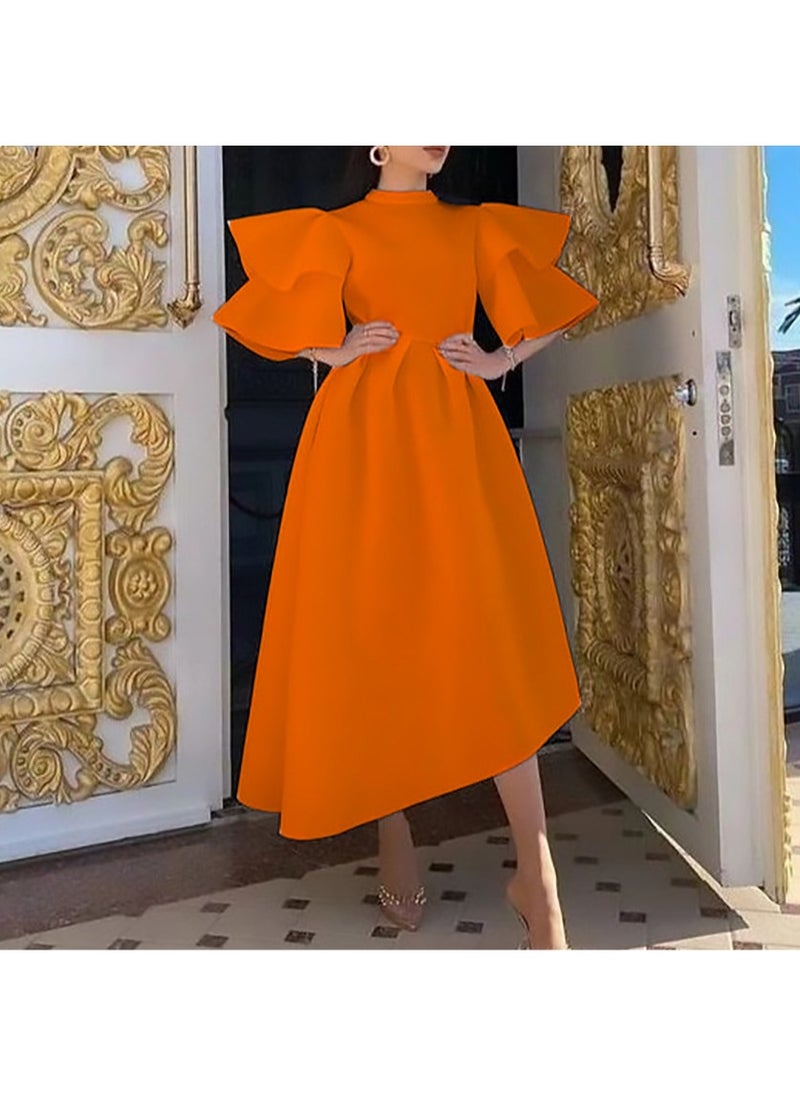KUYING - New Double layered Ruffle Sleeves Solid Color Large Hem Dres - Image 1