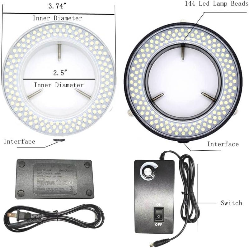 TreochtFUN Light Microscope Led Ring Illuminator,Adjustable 144 LED Ring Light Illuminator for Stereo Microscope (White) - Image 3
