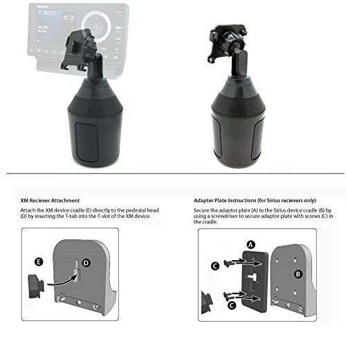ChargerCity Low Profile Drinks Cup Holder Mount for Sirius XM Onyx Plus Lynx Satellite Radio w/Single T (XM) Delphi Skiff & AMPS Pattern - Image 5
