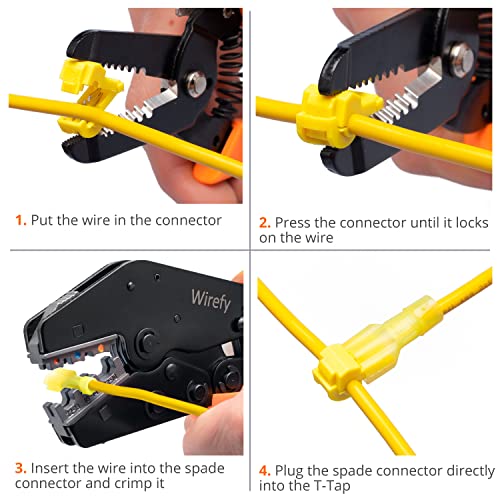 Wirefy T Tap Wire Connectors Kit - Electrical Connectors Kit - Spade Terminals - Quick Splice Disconnect Wire Taps - (120 PCS 22-10 AWG) | T Taps for Wiring Automotive and T Splice Wire Connectors - Image 4