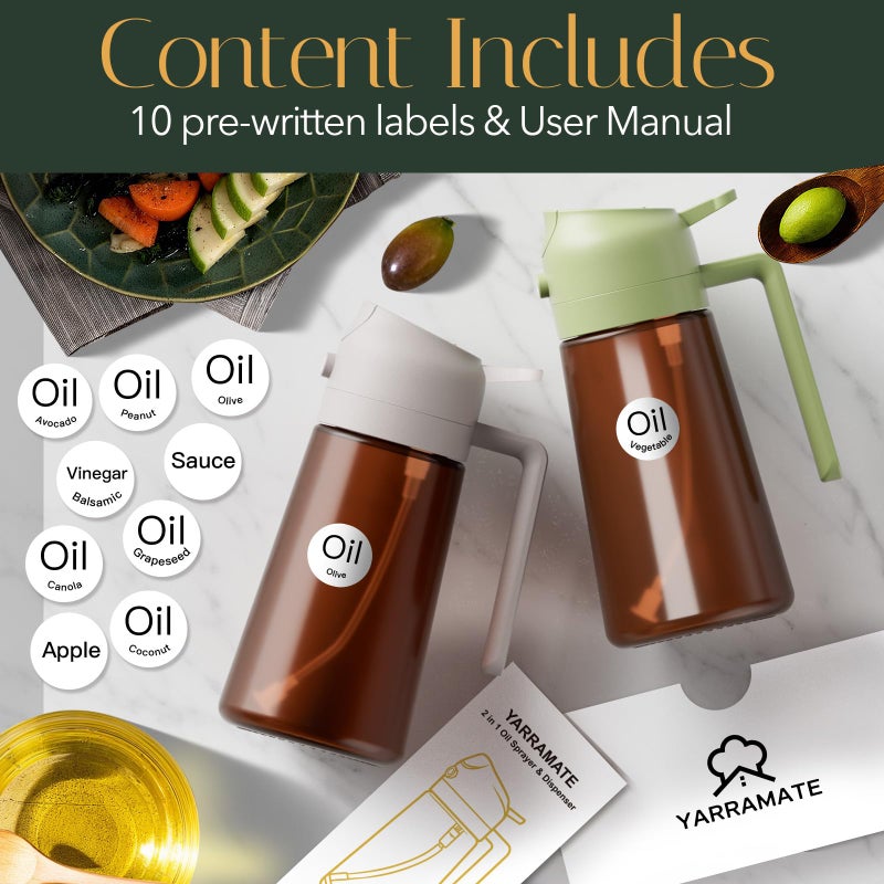 ‎YARRAMATE Yarramate 16Oz/470Ml Light Blocking Oil Sprayer For Cooking With Stickers  Food-Grade 2 In 1 Olive Oil Dispenser Bottle For Kitchen Dark Amber Glass Oil Bottle For Air Fryer  Bbq (Lotusrootpink) - Image 3