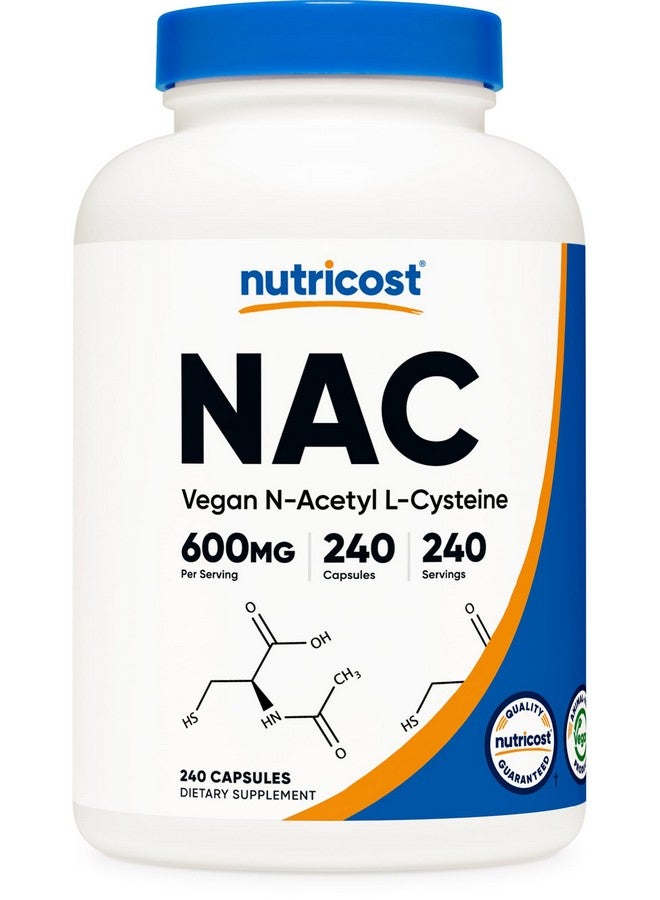 Nutricost N-Acetyl L-Cysteine (NAC) 600mg, 240 Vegetarian Capsules - Vegan, Non-GMO, Gluten Free - Image 1