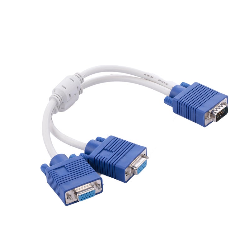 VGA 1 Male To 2 Female Y-Splitter Cable - Dual Monitor Display Adapter With Magnetic Ring - Nickel-Plated Connector for Desktop Laptop Projector - Image 1