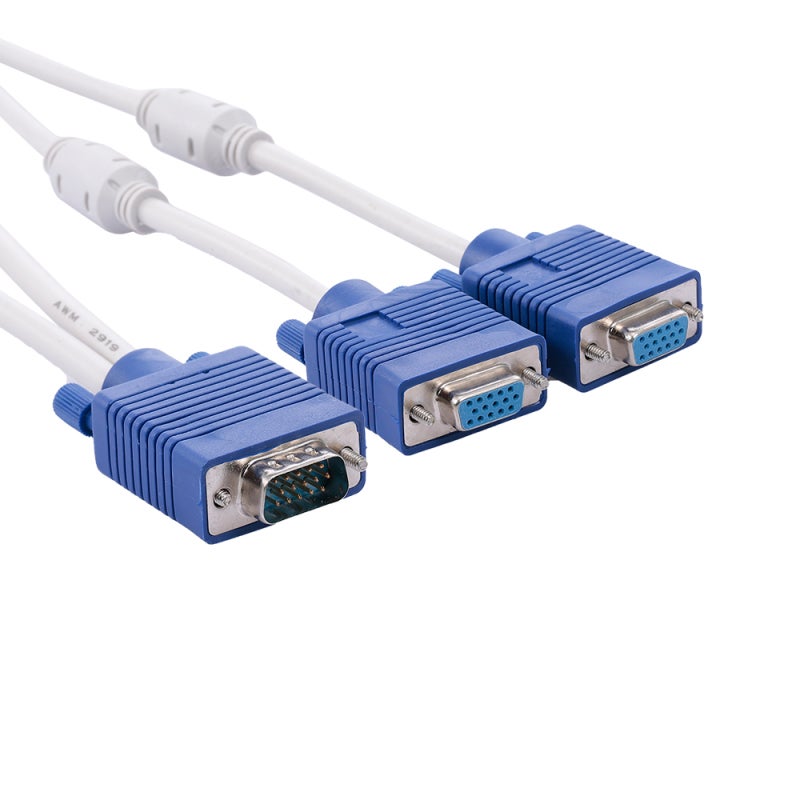 VGA 1 Male To 2 Female Y-Splitter Cable - Dual Monitor Display Adapter With Magnetic Ring - Nickel-Plated Connector for Desktop Laptop Projector - Image 2