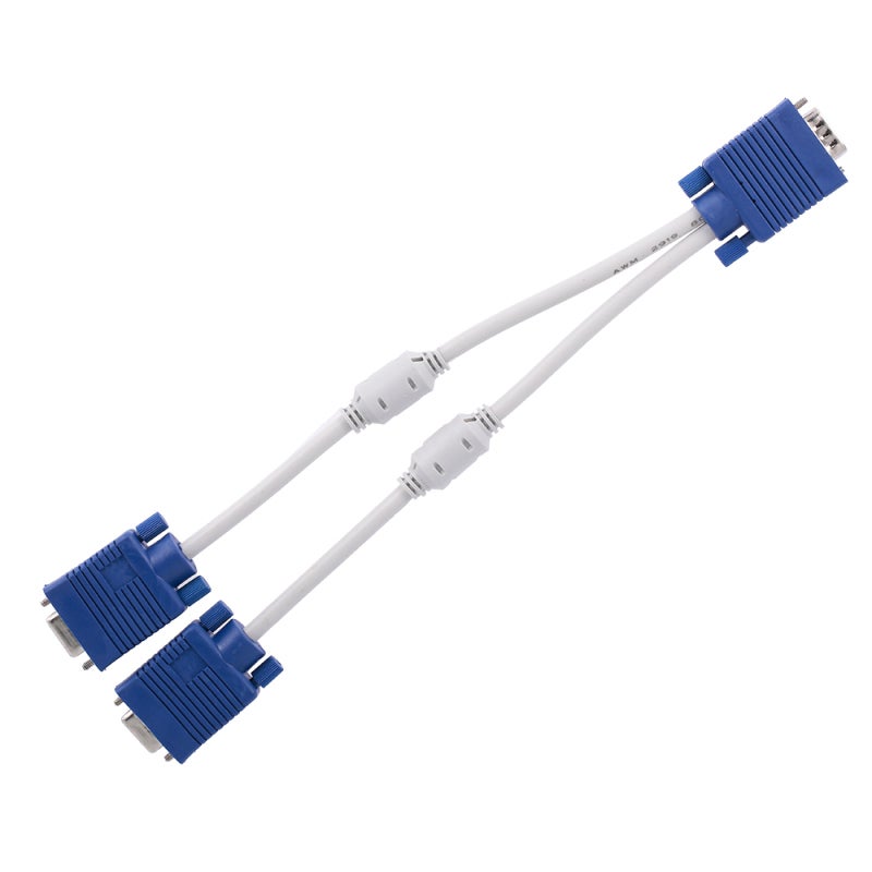 VGA 1 Male To 2 Female Y-Splitter Cable - Dual Monitor Display Adapter With Magnetic Ring - Nickel-Plated Connector for Desktop Laptop Projector - Image 3