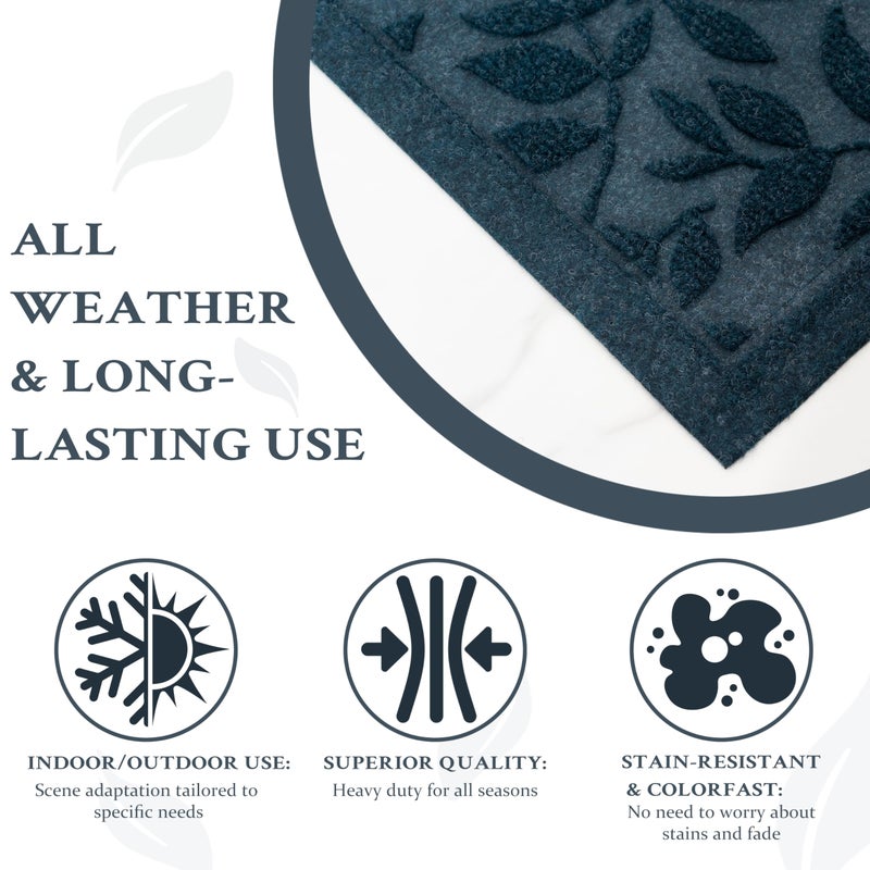 VivaNest Blue Leaves Outdoor Indoor Entrance Doormats, Absorbent Durable Heavy Duty Welcome Front Door Mat,Thick Natural Rubber Back,Easy Clean Entryway Mat 17x30 Inch, Low Profile - Image 5