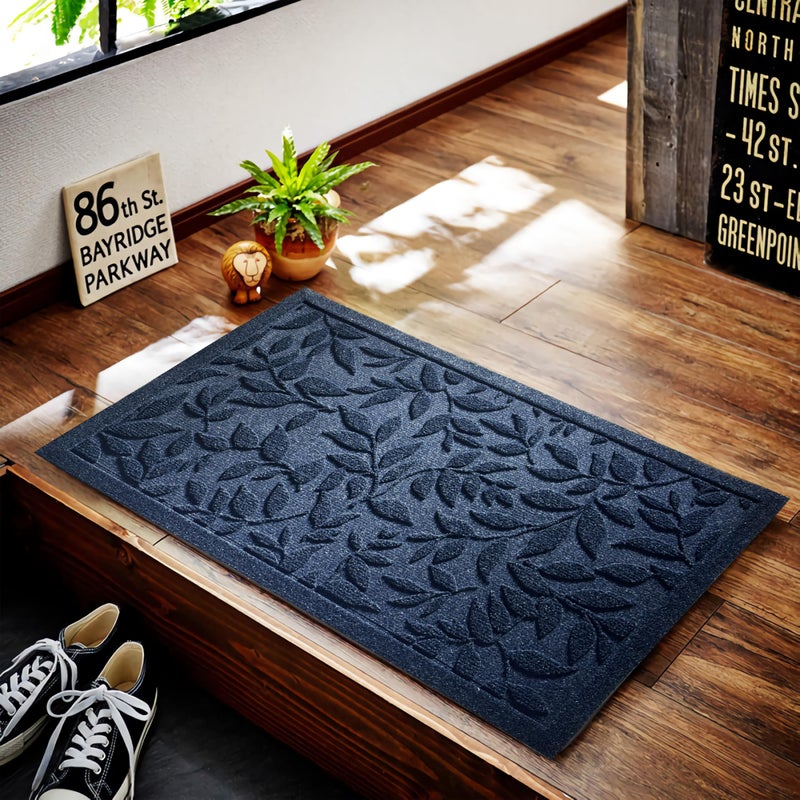 VivaNest Blue Leaves Outdoor Indoor Entrance Doormats, Absorbent Durable Heavy Duty Welcome Front Door Mat,Thick Natural Rubber Back,Easy Clean Entryway Mat 17x30 Inch, Low Profile - Image 3