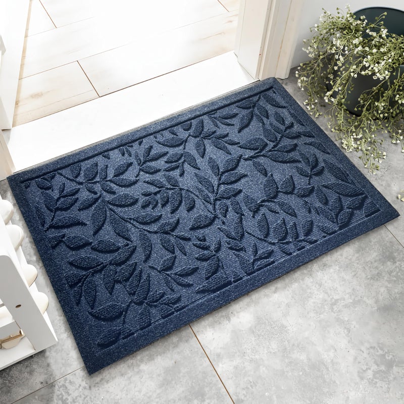 VivaNest Blue Leaves Outdoor Indoor Entrance Doormats, Absorbent Durable Heavy Duty Welcome Front Door Mat,Thick Natural Rubber Back,Easy Clean Entryway Mat 17x30 Inch, Low Profile - Image 1