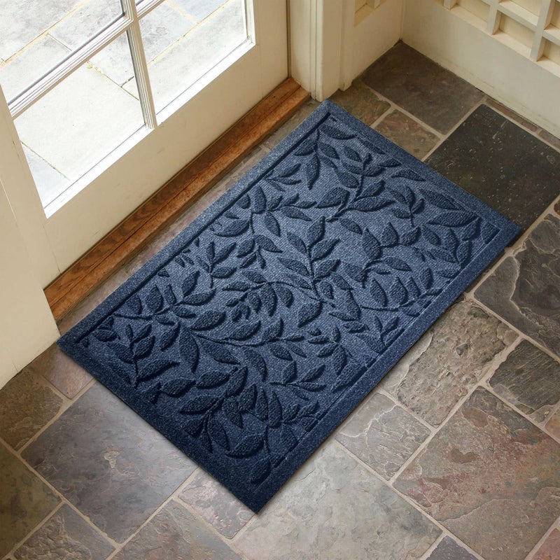 VivaNest Blue Leaves Outdoor Indoor Entrance Doormats, Absorbent Durable Heavy Duty Welcome Front Door Mat,Thick Natural Rubber Back,Easy Clean Entryway Mat 17x30 Inch, Low Profile - Image 2