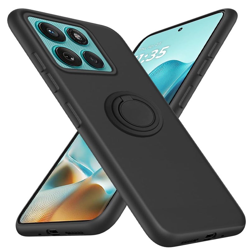 Nijiadi Case for Motorola Moto Edge 60 Fusion Phone Case with Glass Screen Protector 360 Rotatable Ring Holder KickstandStand Silicone TPU Shockproof Protective Cover Case for Moto Edge 60 Fusion Black - Image 3