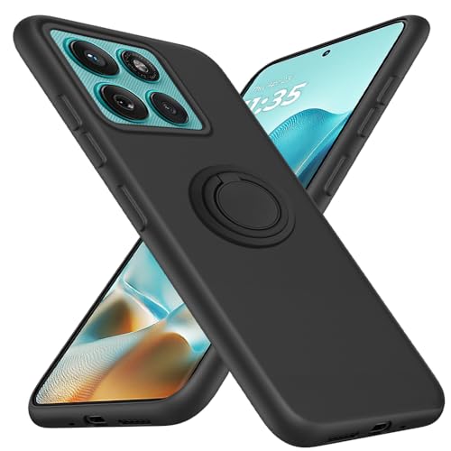 Nijiadi Case for Motorola Moto Edge 60 Fusion Phone Case with Glass Screen Protector 360 Rotatable Ring Holder KickstandStand Silicone TPU Shockproof Protective Cover Case for Moto Edge 60 Fusion Black - Image 1