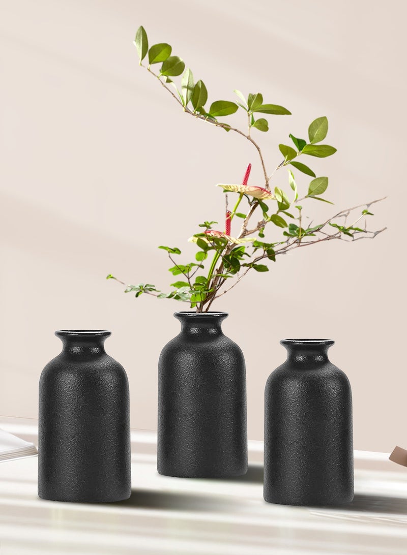 6-Pcs Ceramic Black Small Vase, Ceramic Vase Dry Flower Vases Minimalism Style for Modern Table Shelf Fit Fireplace Bedroom Kitchen Living Room Home Decor