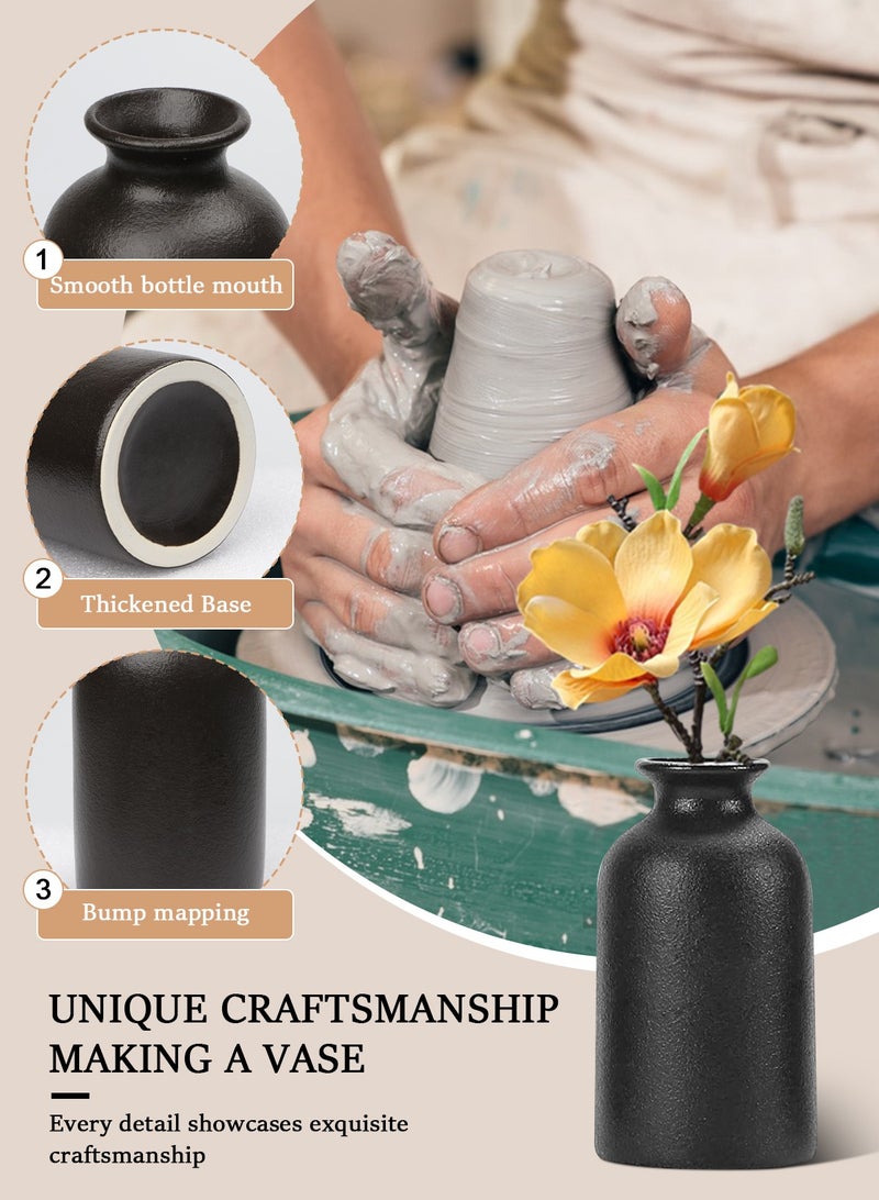 6-Pcs Ceramic Black Small Vase, Ceramic Vase Dry Flower Vases Minimalism Style for Modern Table Shelf Fit Fireplace Bedroom Kitchen Living Room Home Decor