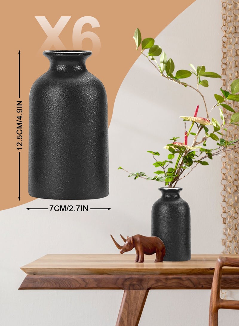 6-Pcs Ceramic Black Small Vase, Ceramic Vase Dry Flower Vases Minimalism Style for Modern Table Shelf Fit Fireplace Bedroom Kitchen Living Room Home Decor