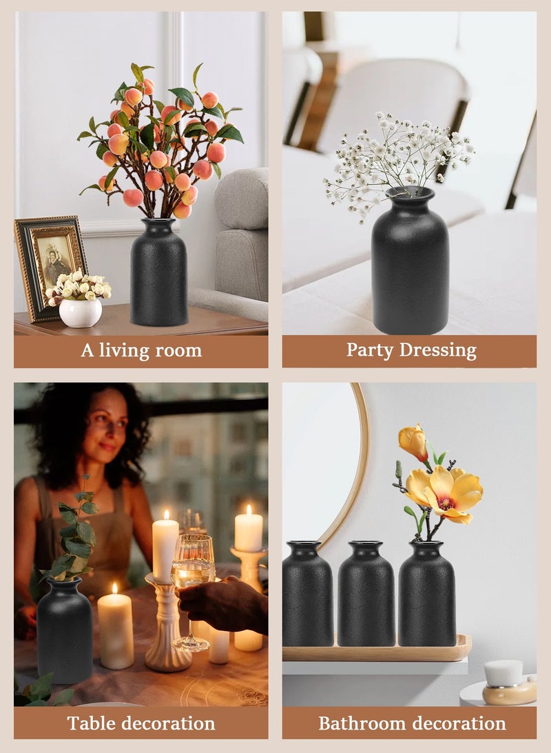 6-Pcs Ceramic Black Small Vase, Ceramic Vase Dry Flower Vases Minimalism Style for Modern Table Shelf Fit Fireplace Bedroom Kitchen Living Room Home Decor