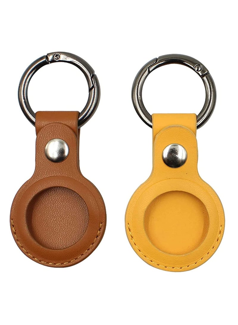 Y&D Bluetooth Tracker Case Protective Skin for Airtags, Precise Opening Head Layer Leather Cover with Keychain, Airtags Sleeve, Finder Airtag Holder - Image 1