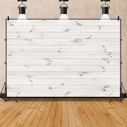 AOFOTO 6x4ft White Wood Photography Backdrop Rustic Wooden Board Plank Hardwood Background Wall Floor Still Life Shooting Decor Infant Newborn Portrait Photoshoot Props Birthday Party Supplies - Image 3