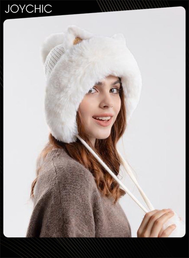 Joychic قبعة شتوية محبوكة رائعة للنساء بتصميم آذان قطة كرتونية لحماية الأذنين قبعة سميكة دافئة للاستخدام الخارجي مقاومة للرياح - Image 3