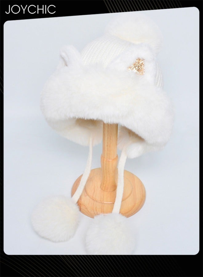 Joychic قبعة شتوية محبوكة رائعة للنساء بتصميم آذان قطة كرتونية لحماية الأذنين قبعة سميكة دافئة للاستخدام الخارجي مقاومة للرياح - Image 4