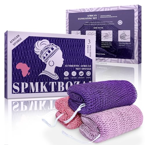 SPMKTBOZAI African Net Sponge Authentic, 3 Pieces African Exfoliating Sponge Real African Net, Shower Loofah Exfoliating Bath Sponge, Body Scrubber for Women and Men Daily Use Body Care - Image 1