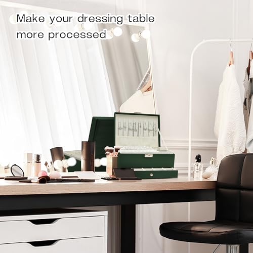 Euedue Jewelry Organizer Box, Jewelry Box Organizers for Women Girls, 3 Layers Large Leather Necklace Storage Case for Earring, Rings, Necklaces, Bracelets, Big and Small Jewellery, Watch, Gift (DeepGreen) - Image 5