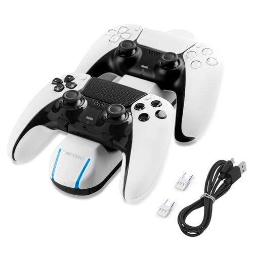 NiTHO Charging Station for PS5 and PS5 Edge Controllers, Compatible with PlayStation 5, USB-Powered Dual Charger Dock with LED Status Indicators, Charge 2 Controllers Simultaneously - Image 1