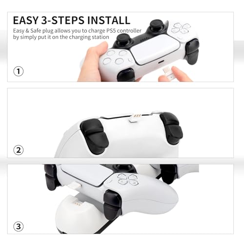 NiTHO Charging Station for PS5 and PS5 Edge Controllers, Compatible with PlayStation 5, USB-Powered Dual Charger Dock with LED Status Indicators, Charge 2 Controllers Simultaneously - Image 5