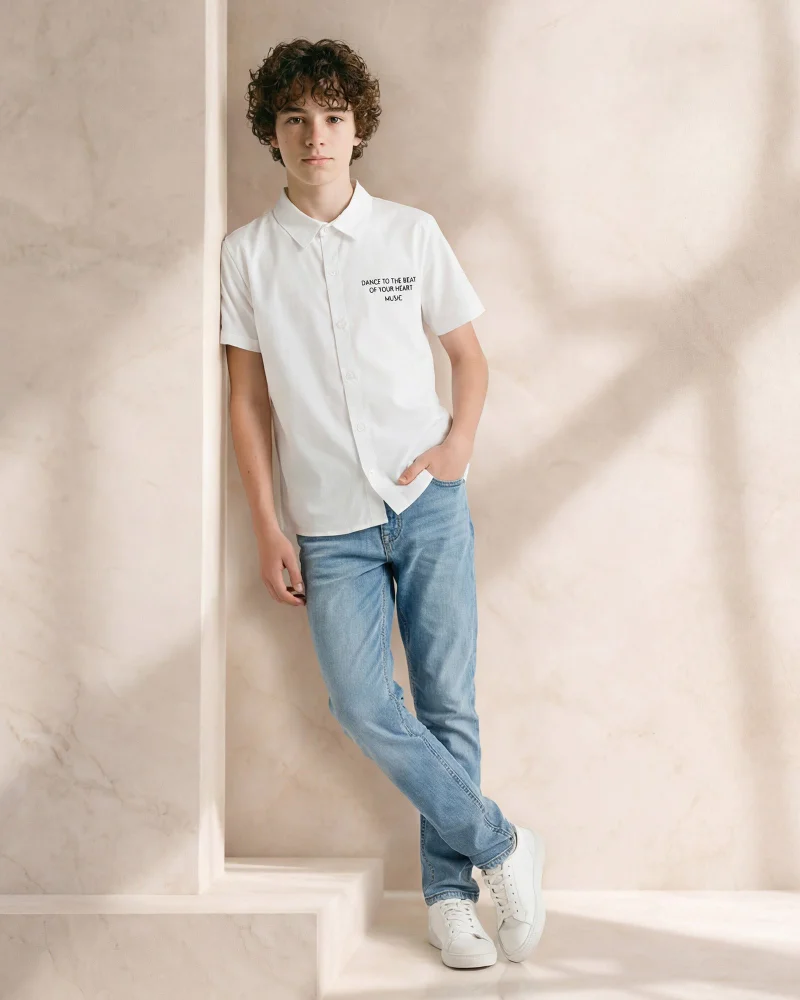 Redtag Boys White Printed Shirt
