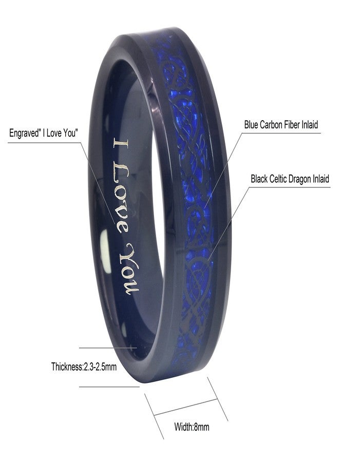 CROWNAL 6mm 8mm Blue/Green Carbon Fiber Black Celtic Dragon Tungsten Carbide Wedding Band Ring Engraved I Love You (8mm,9) - Image 3