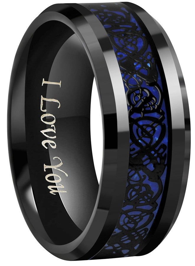 CROWNAL 6mm 8mm Blue/Green Carbon Fiber Black Celtic Dragon Tungsten Carbide Wedding Band Ring Engraved I Love You (8mm,9) - Image 1