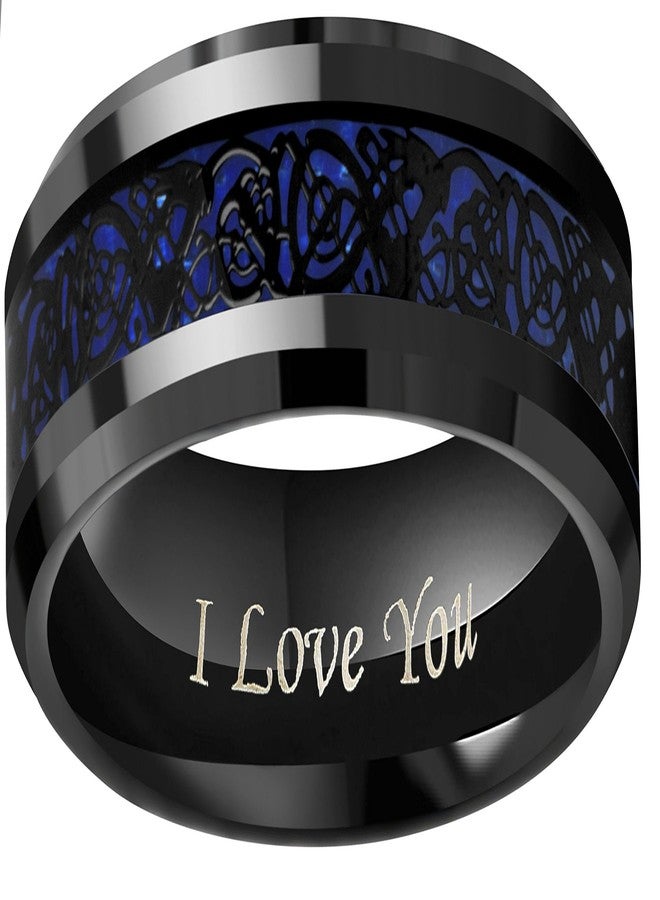 CROWNAL 6mm 8mm Blue/Green Carbon Fiber Black Celtic Dragon Tungsten Carbide Wedding Band Ring Engraved I Love You (8mm,9) - Image 2