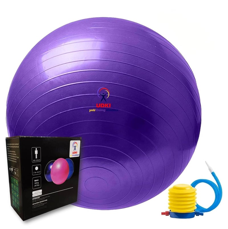 UDKI Gym Ball for Exercise Purple 65 cm Diameter Anti Burst Exercise Ball with Foot Pump for Workout Yoga Ball for Women and Men Swiss Ball for Balance Stability Training - Image 1