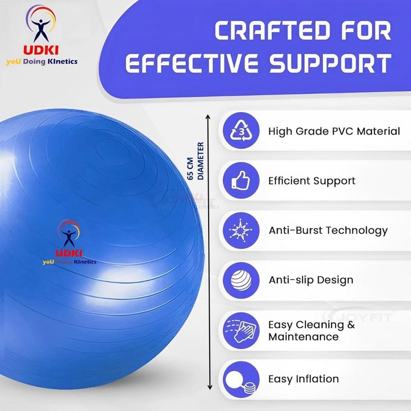 UDKI Gym Ball for Exercise Purple 65 cm Diameter Anti Burst Exercise Ball with Foot Pump for Workout Yoga Ball for Women and Men Swiss Ball for Balance Stability Training - Image 3